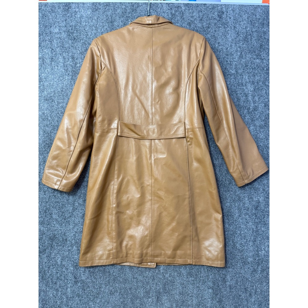 Specchio Italia Tan Leather Trench Coat Made in Italy Vera Pelle Mid Length L - Picture 2 of 13